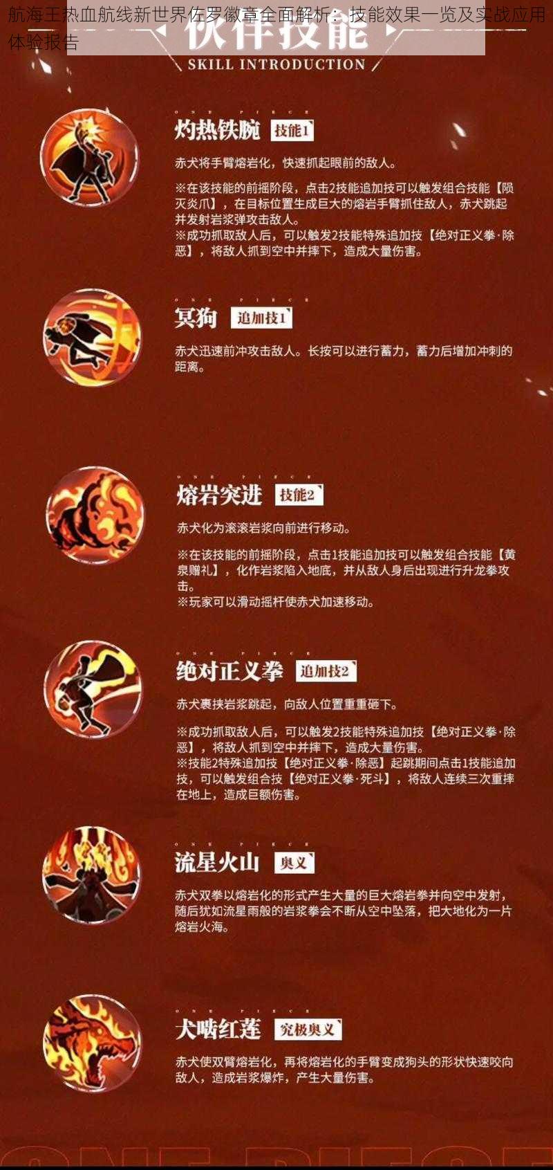 航海王热血航线新世界佐罗徽章全面解析：技能效果一览及实战应用体验报告