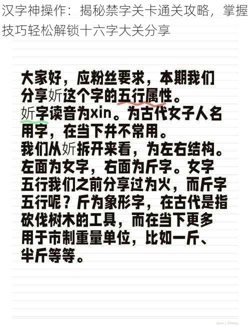 汉字神操作：揭秘禁字关卡通关攻略，掌握技巧轻松解锁十六字大关分享