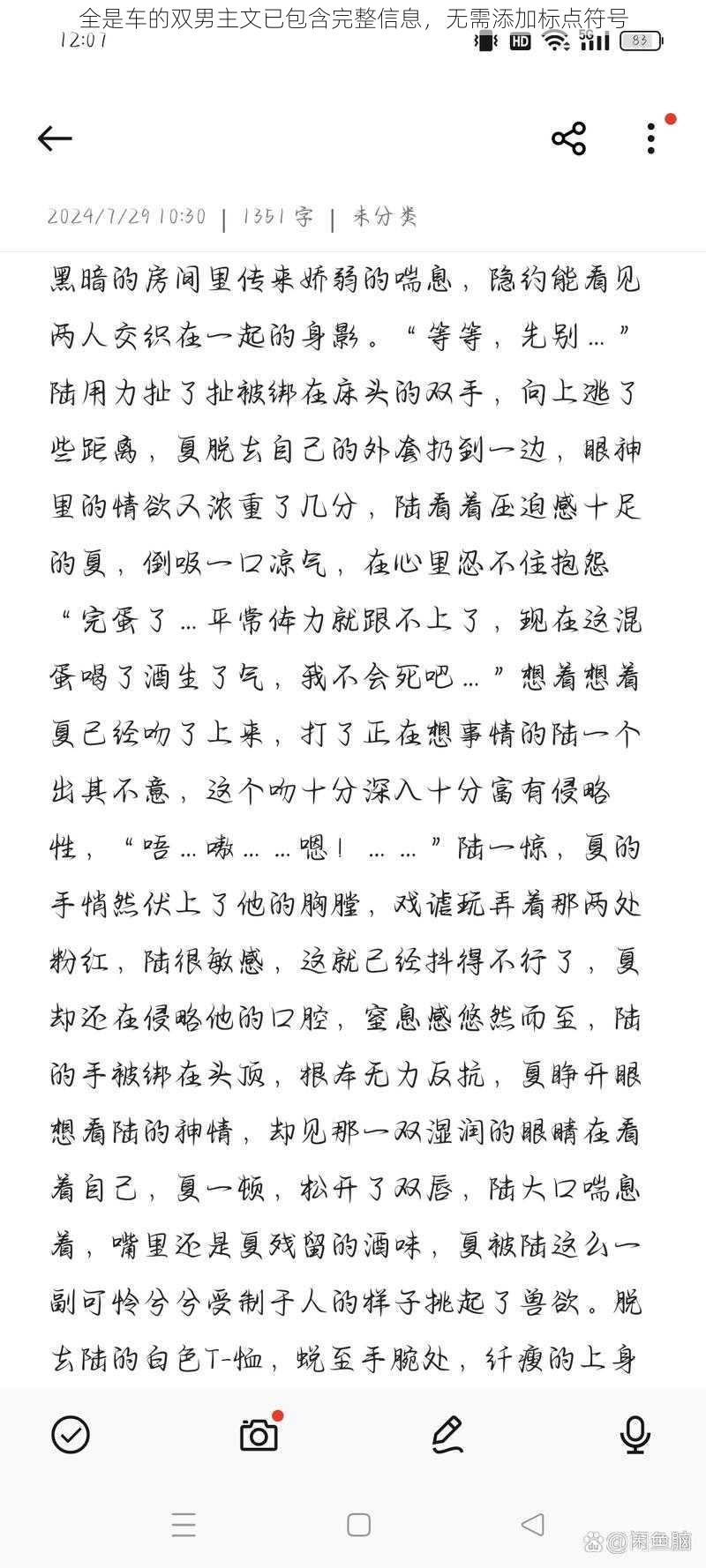 全是车的双男主文已包含完整信息，无需添加标点符号