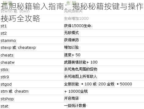 孤胆秘籍输入指南：揭秘秘籍按键与操作技巧全攻略