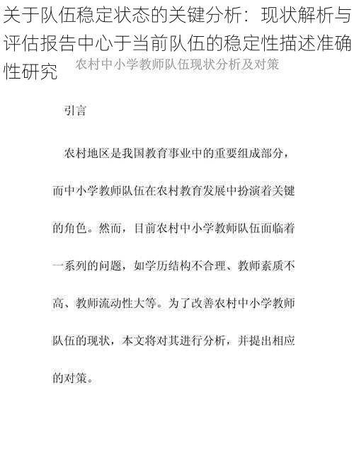 关于队伍稳定状态的关键分析：现状解析与评估报告中心于当前队伍的稳定性描述准确性研究