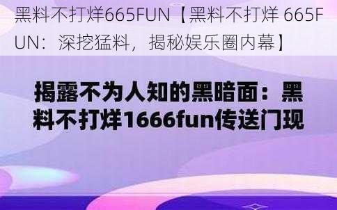 黑料不打烊665FUN【黑料不打烊 665FUN：深挖猛料，揭秘娱乐圈内幕】