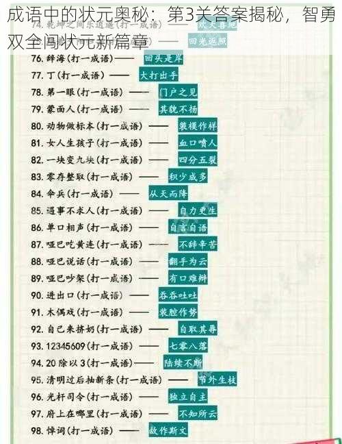 成语中的状元奥秘：第3关答案揭秘，智勇双全闯状元新篇章