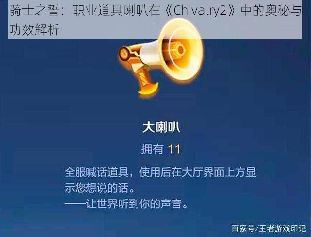 骑士之誓：职业道具喇叭在《Chivalry2》中的奥秘与功效解析