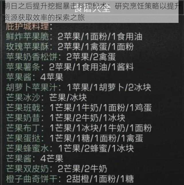 明日之后提升挖掘暴击料理秘术：研究烹饪策略以提升资源获取效率的探索之旅