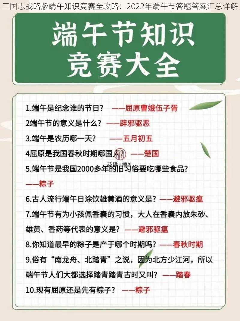 三国志战略版端午知识竞赛全攻略：2022年端午节答题答案汇总详解