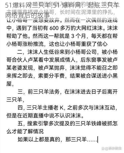 51爆料网三只羊,51 爆料网：起底三只羊网络背后的故事