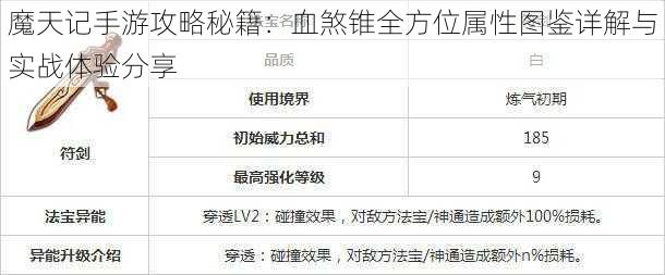 魔天记手游攻略秘籍：血煞锥全方位属性图鉴详解与实战体验分享