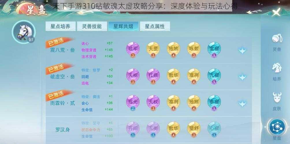 天下手游310钻敏魂太虚攻略分享：深度体验与玩法心得