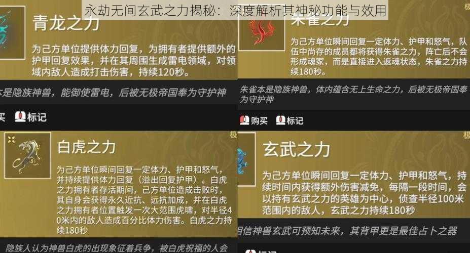 永劫无间玄武之力揭秘：深度解析其神秘功能与效用